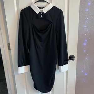 Black & White Long Sleeve Dress with Collar
